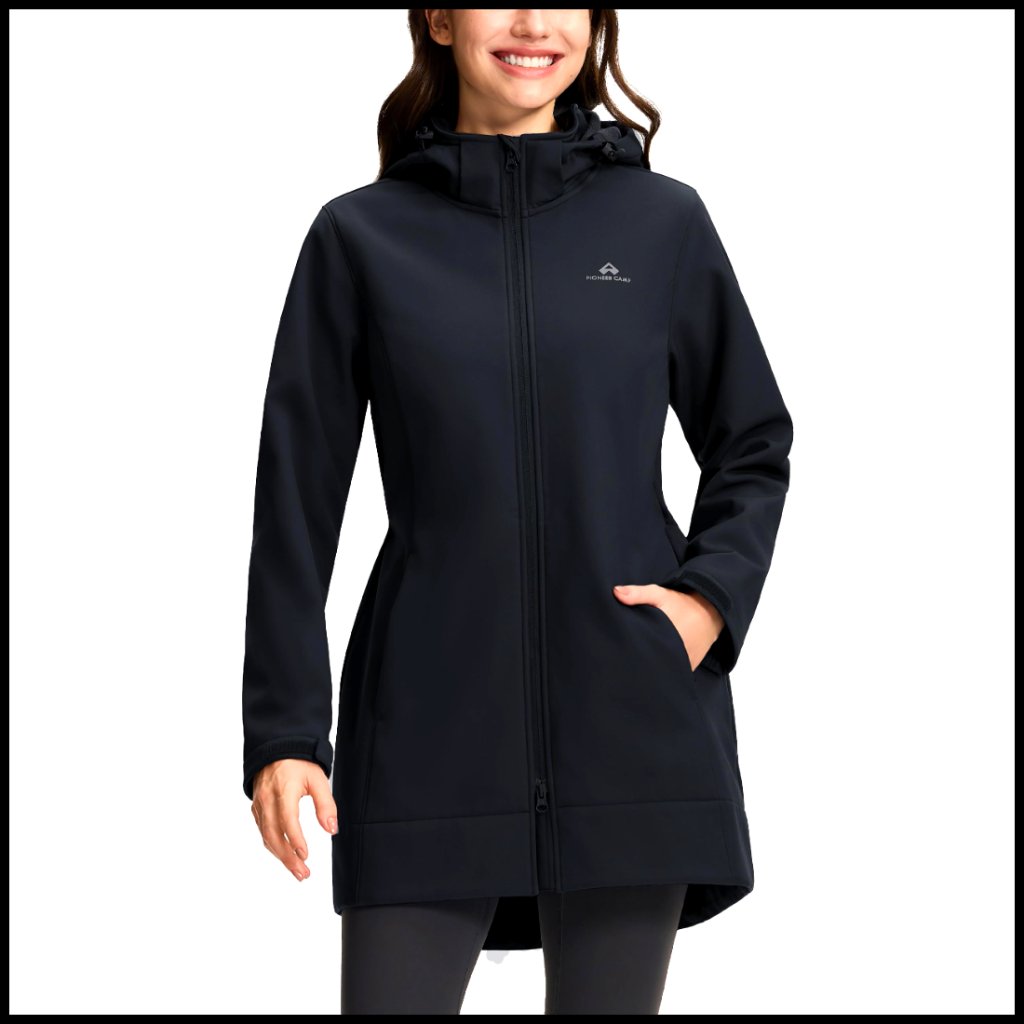 Fleece Lined Waterproof Softshell Jacket Long Rain Coat Windbreaker
